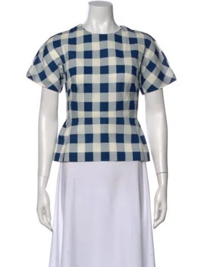 Pre-owned Derek Lam Nylon Plaid Print Blouse In White