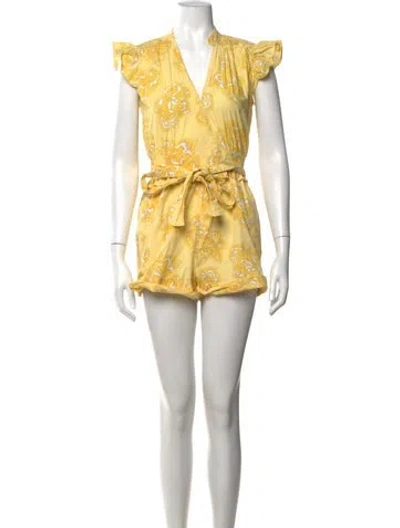 Pre-owned Derek Lam Paisley Print V-neck Romper In Yellow