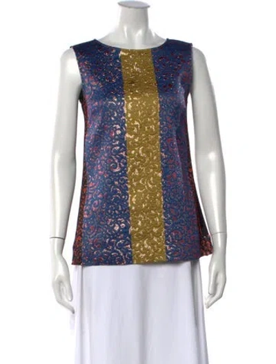 Pre-owned Derek Lam Patterned Crew Neck Top In Black/blue