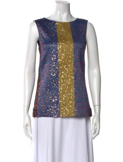 Pre-owned Derek Lam Patterned Crew Neck Top In Blue