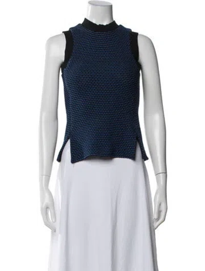 Pre-owned Derek Lam Patterned Mock Neck Top In Blue
