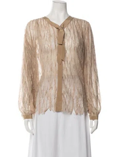 Pre-owned Derek Lam Patterned Tie Neck Blouse In Neutrals