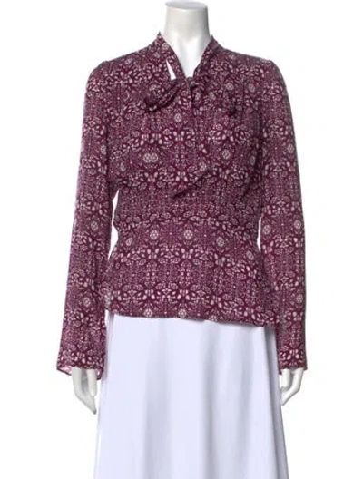 Pre-owned Derek Lam Patterned Tie Neck Blouse In Purple