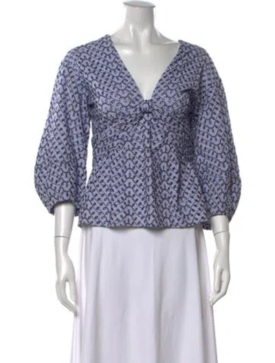 Pre-owned Derek Lam Patterned V-neck Blouse In Blue