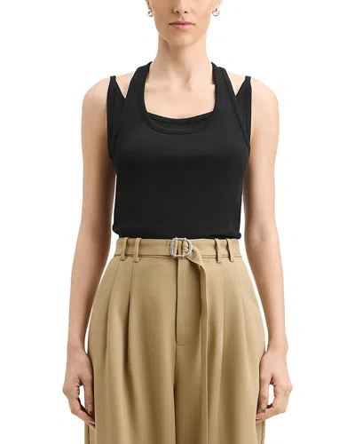 Derek Lam Pima Cotton Ribbed Scoop Neck Tank In Black