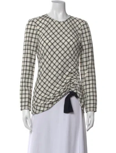 Pre-owned Derek Lam Plaid Print Crew Neck Top In White
