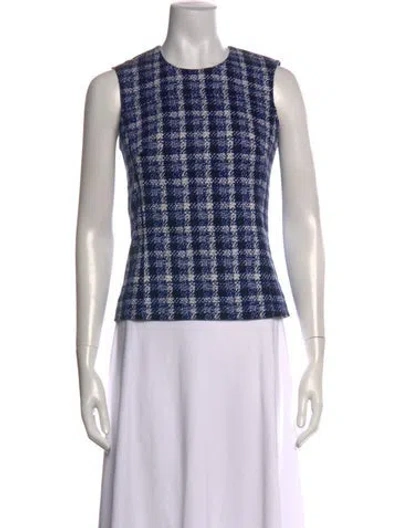 Pre-owned Derek Lam Plaid Print Crew Neck Top In White