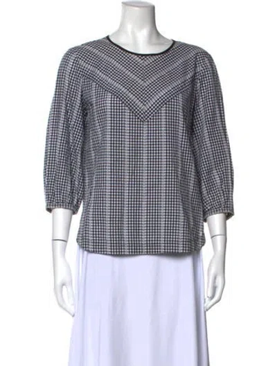 Pre-owned Derek Lam Plaid Print Crew Neck Top In White