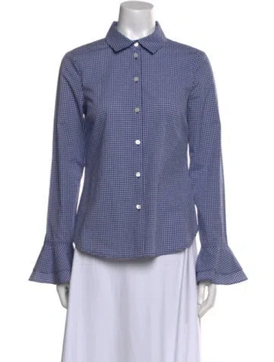 Pre-owned Derek Lam Plaid Print Long Sleeve Button-up Top In Blue