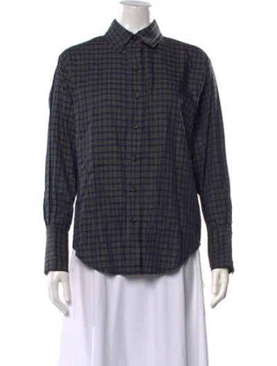 Pre-owned Derek Lam Plaid Print Long Sleeve Button-up Top W/ Tags In Blue