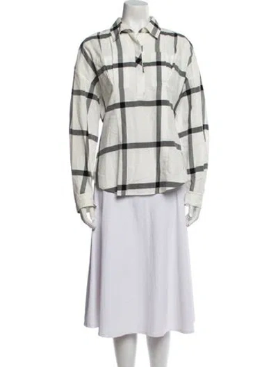 Pre-owned Derek Lam Plaid Print Long Sleeve Button-up Top In White