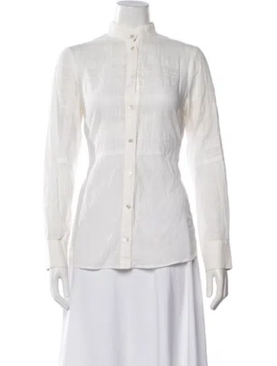 Pre-owned Derek Lam Plaid Print Long Sleeve Button-up Top In White