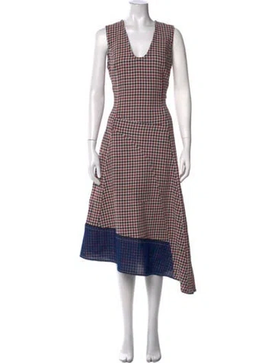 Pre-owned Derek Lam Plaid Print Midi Length Dress W/ Tags In Red