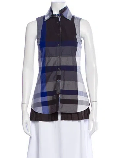 Pre-owned Derek Lam Plaid Print Sleeveless Button-up Top In Blue