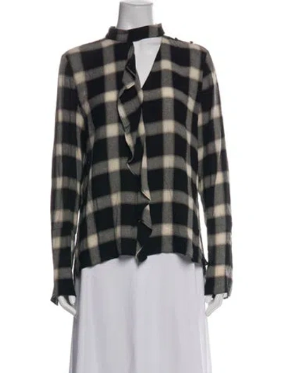 Pre-owned Derek Lam Plaid Print Tie Neck Blouse In Black