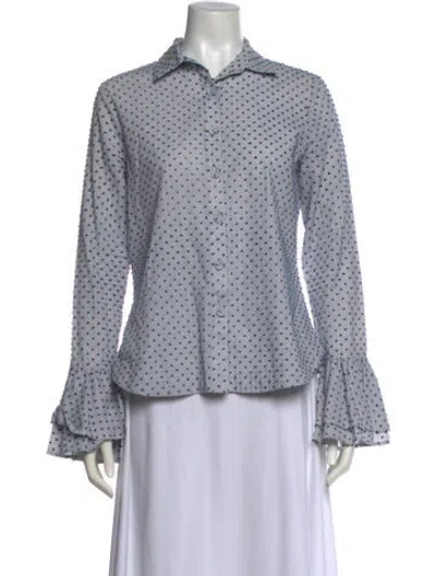 Pre-owned Derek Lam Polka Dot Print Long Sleeve Button-up Top In Blue