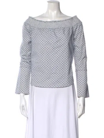 Pre-owned Derek Lam Polka Dot Print Off-the-shoulder Top In Blue