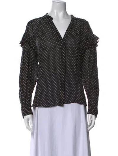 Pre-owned Derek Lam Polka Dot Print V-neck Blouse In Black