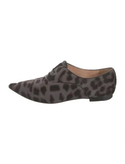 Pre-owned Derek Lam Ponyhair Animal Print Oxfords In Brown