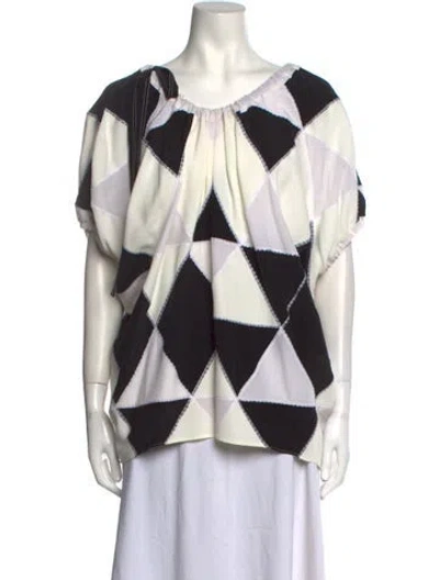 Pre-owned Derek Lam Printed Bateau Neckline Blouse In White