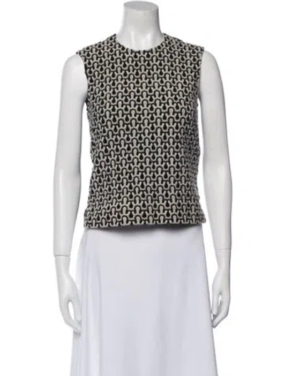 Pre-owned Derek Lam Printed Crew Neck Crop Top In Black