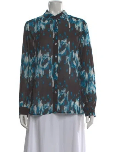 Pre-owned Derek Lam Printed Long Sleeve Blouse In Blue