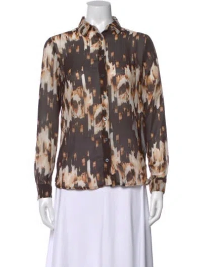 Pre-owned Derek Lam Printed Long Sleeve Blouse In Brown