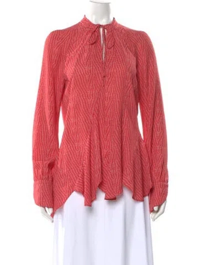 Pre-owned Derek Lam Printed Tie Neck Blouse In Red