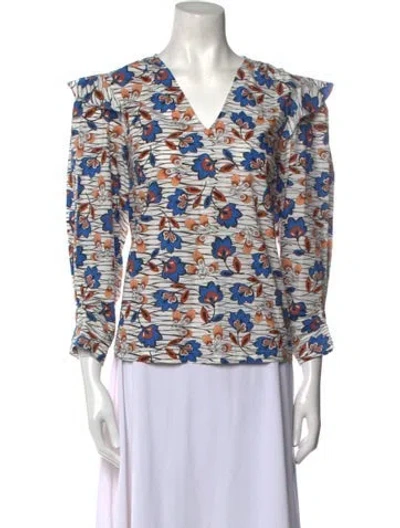 Pre-owned Derek Lam Printed V-neck Blouse In Blue