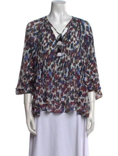 Pre-owned Derek Lam Printed V-neck Blouse In Blue