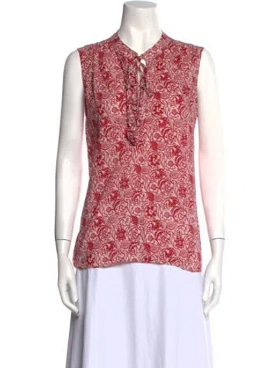 Pre-owned Derek Lam Printed V-neck Blouse In Red