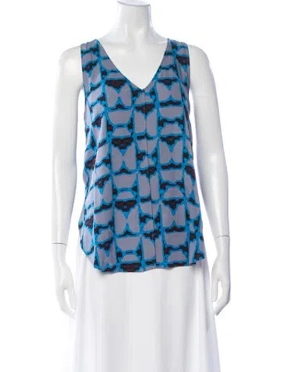Pre-owned Derek Lam Printed V-neck Top In Blue