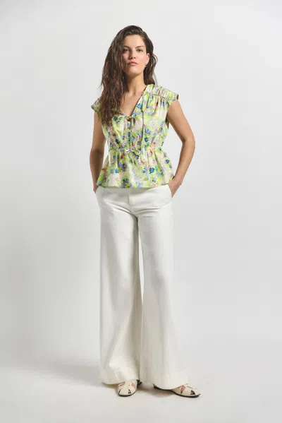 Derek Lam Quinto Wide Leg Dome Button Pant In Neutral