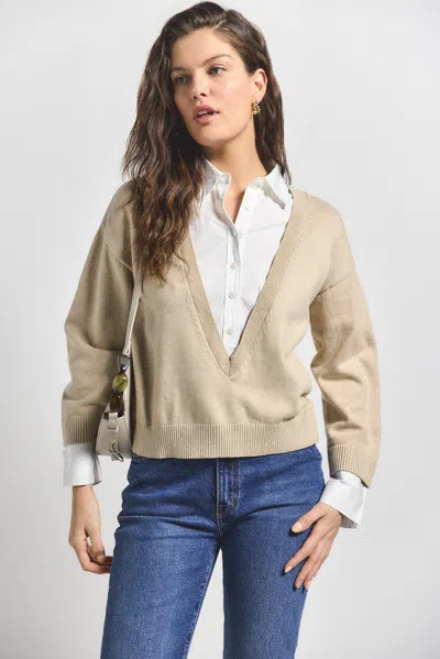 Derek Lam Rida Striped Mixed Media Sweater In Neutral