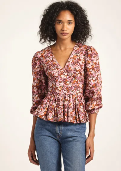 Derek Lam Savannah V-neck Peplum Top In Brown