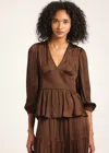 Derek Lam Savannah V-neck Peplum Top In Brown