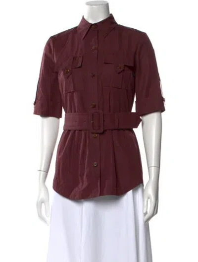 Pre-owned Derek Lam Short Sleeve Button-up Top In Burgundy