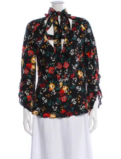 Pre-owned Derek Lam Silk Floral Print Blouse In Black
