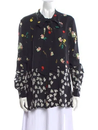 Pre-owned Derek Lam Silk Floral Print Blouse In Black