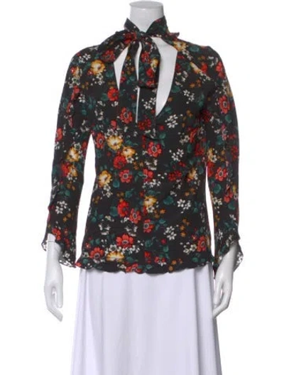 Pre-owned Derek Lam Silk Floral Print Blouse In Black