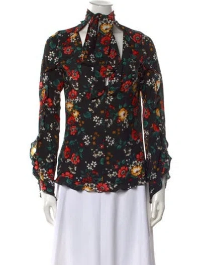 Pre-owned Derek Lam Silk Floral Print Blouse In Black