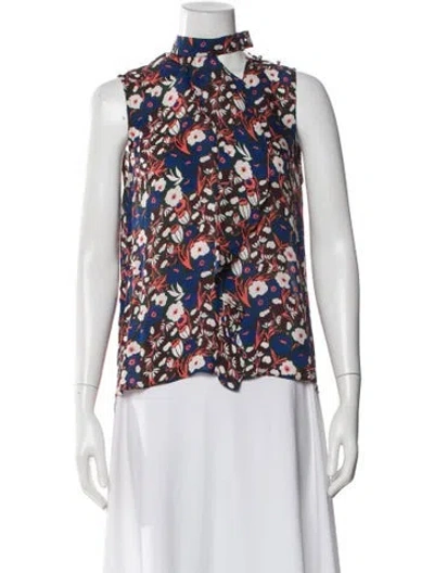 Pre-owned Derek Lam Silk Floral Print Blouse In Blue