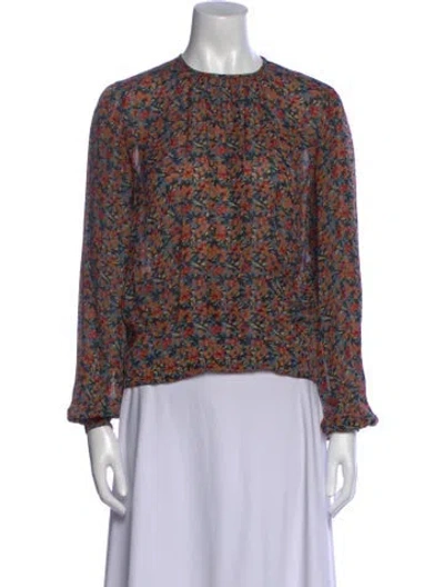 Pre-owned Derek Lam Silk Floral Print Blouse In Blue