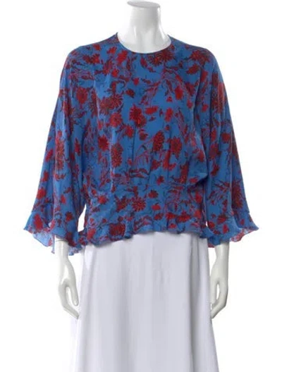 Pre-owned Derek Lam Silk Floral Print Blouse In Blue