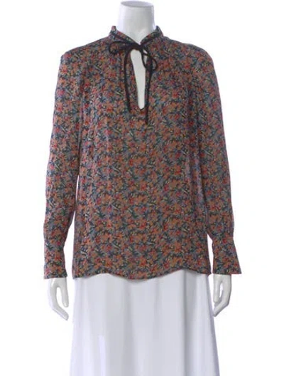 Pre-owned Derek Lam Silk Floral Print Blouse In Blue