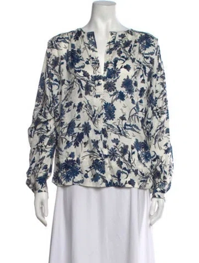 Pre-owned Derek Lam Silk Floral Print Blouse In Blue/white