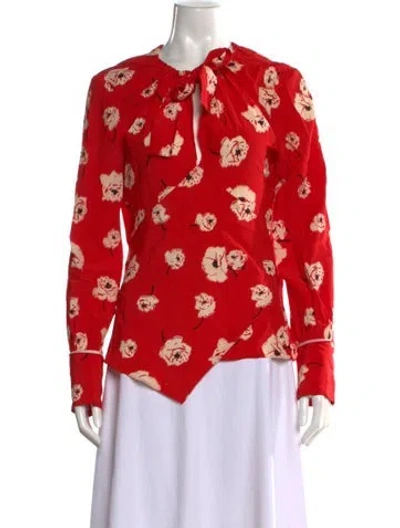 Pre-owned Derek Lam Silk Floral Print Blouse In Red