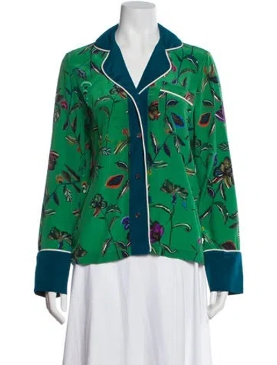 Pre-owned Derek Lam Silk Floral Print Top In Green