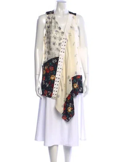 Pre-owned Derek Lam Silk Floral Print Top In White