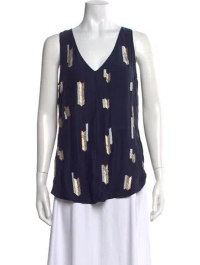 Pre-owned Derek Lam Silk Graphic Print Top In Blue